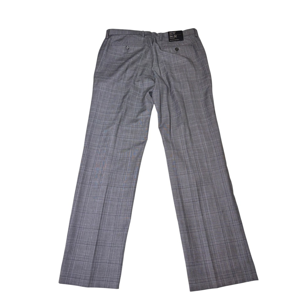 NWT Banana Republic Tailored Slim Fit Plaid‎ Wool Blend Dress Pants 34x32 Gray - Picture 8 of 15